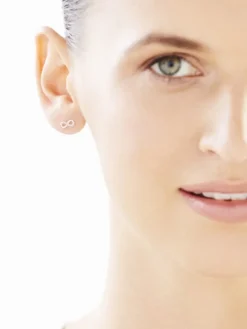 Kolczyki z białego złota z diamentami - nieskończoność - 0,006 ct - próba 585