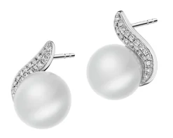 Kolczyki z białego złota z brylantami i perłami South Sea - próba 585