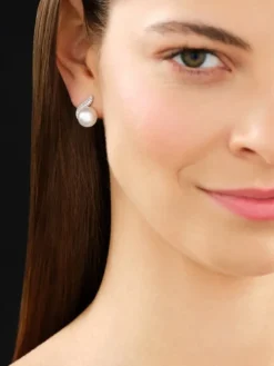 Kolczyki z białego złota z brylantami i perłami South Sea - próba 585