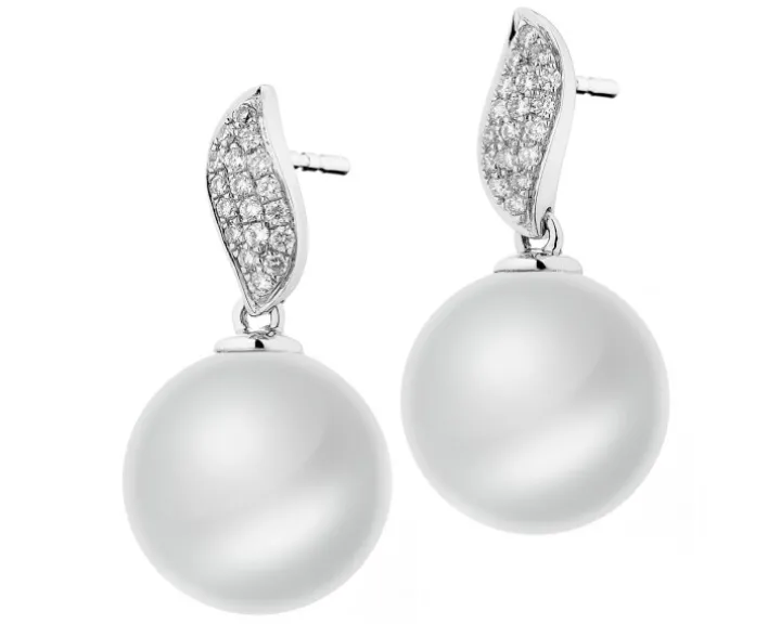 Kolczyki z białego złota z brylantami i perłami South Sea - próba 585