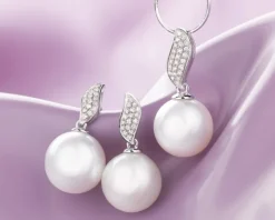 Kolczyki z białego złota z brylantami i perłami South Sea - próba 585