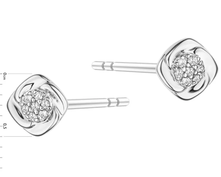 Kolczyki z białego złota z diamentami - 0,05 ct - próba 585