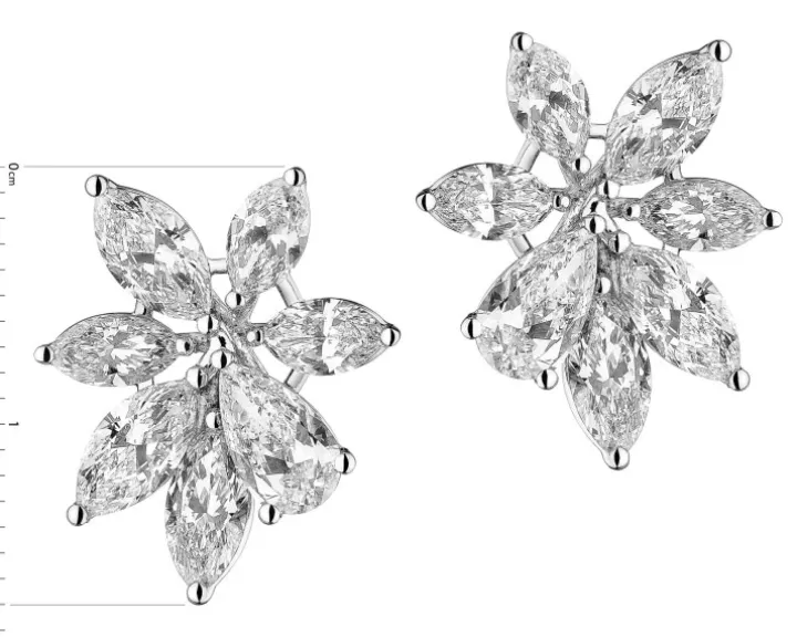 Kolczyki z białego złota z diamentami - kwiaty - 3,88 ct - próba 750