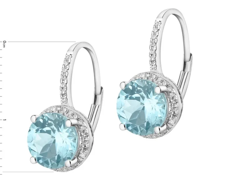 Kolczyki z białego złota z diamentami i topazami Sky Blue - próba 585