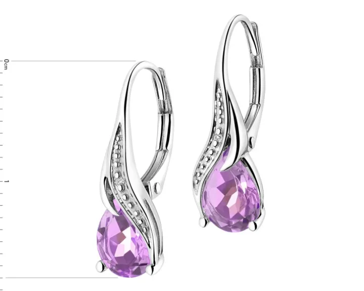 Kolczyki z białego złota z diamentami i ametystami - próba 585