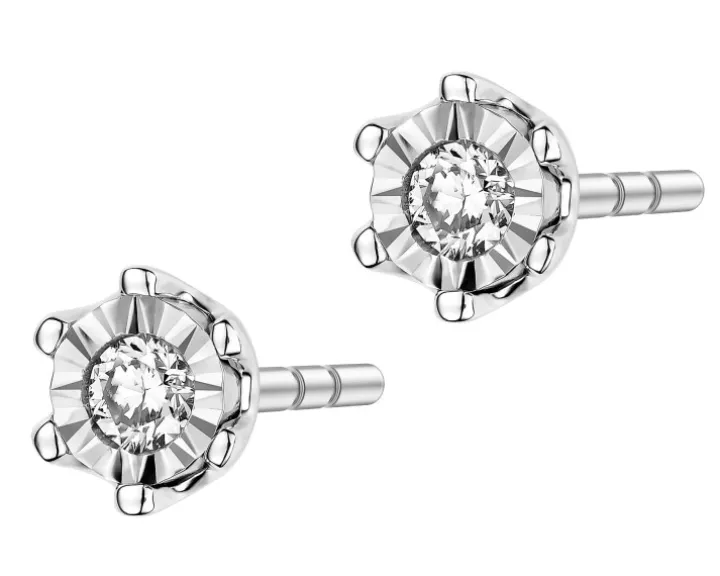 Kolczyki z białego złota z brylantami - 0,05 ct - próba 375