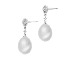 Kolczyki z białego złota z brylantami i perłami - próba 585