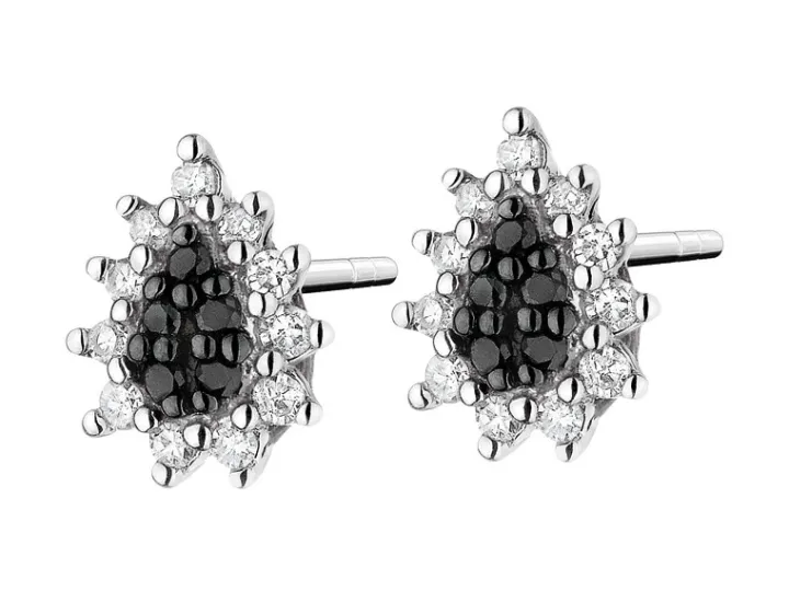 Kolczyki z białego złota z diamentami - 0,10 ct - próba 375