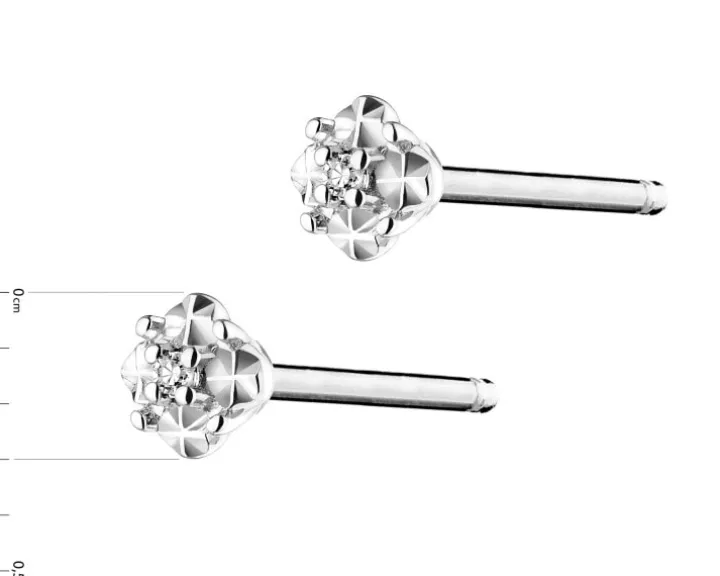 Kolczyki z białego złota z diamentami - 0,006 ct - próba 375