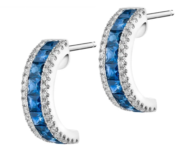 Kolczyki z białego złota z brylantami i szafirami - próba 585