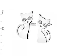 Kolczyki z białego złota z diamentami - koty - 0,008 ct - próba 375