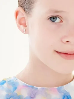 Kolczyki z białego złota z diamentami - koty - 0,008 ct - próba 375