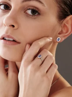 Kolczyki z białego złota z brylantami i tanzanitami - próba 585