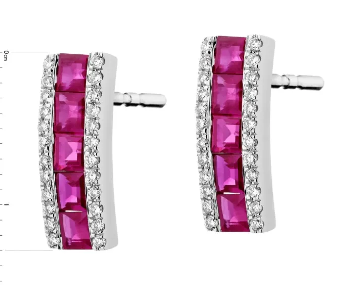 Kolczyki z białego złota z brylantami i rubinami - próba 585