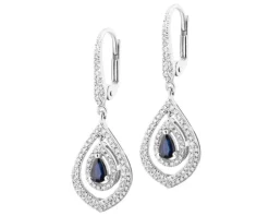 Kolczyki z białego złota z diamentami i szafirami - próba 585