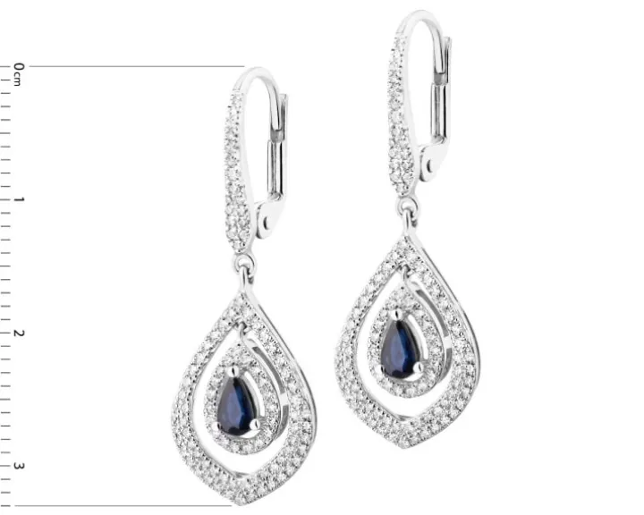 Kolczyki z białego złota z diamentami i szafirami - próba 585