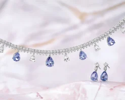 Kolczyki z białego złota z brylantami i tanzanitami - próba 585
