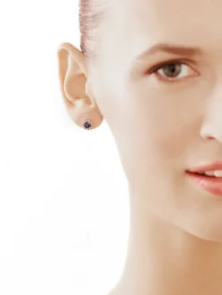 Kolczyki z białego złota z brylantami i szafirami - próba 585