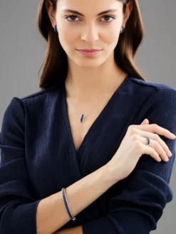 Kolczyki z białego złota z brylantami i szafirami - próba 585