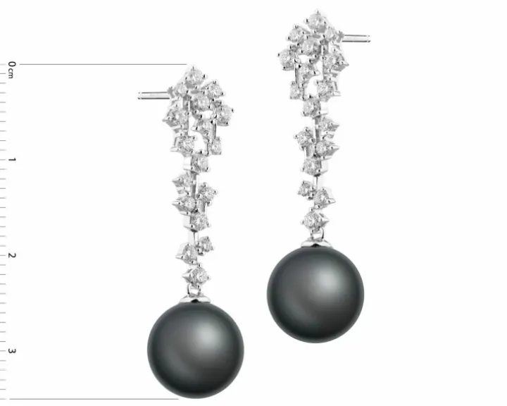 Kolczyki z białego złota z brylantami i perłami Tahiti - próba 585
