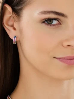 Kolczyki z białego złota z brylantami i szafirami kolorowymi - próba 585