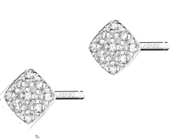 Kolczyki z białego złota z diamentami - kwadraty - 0,05 ct - próba 375