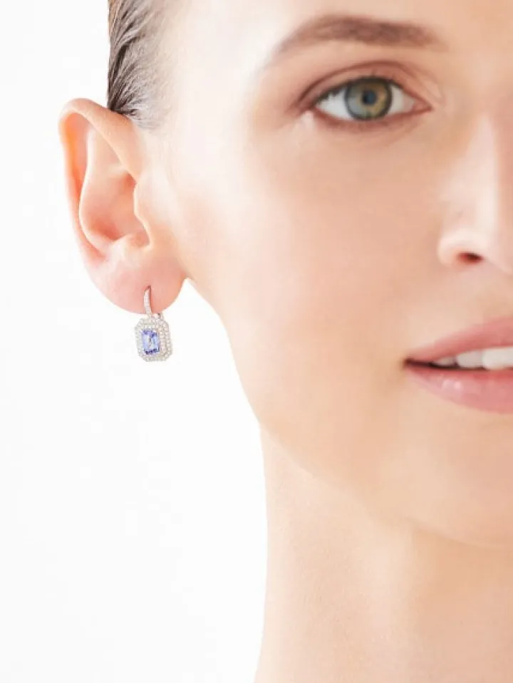 Kolczyki z białego złota z diamentami i tanzanitami - próba 585