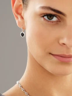 Kolczyki z białego złota z brylantami i szafirami - próba 585