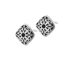 Kolczyki z białego złota z diamentami i onyksami - próba 585