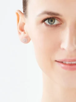 Kolczyki z białego złota z diamentami - rozety - 0,01 ct - próba 375