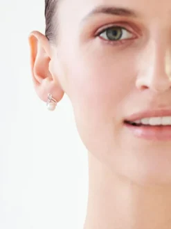 Kolczyki z białego złota z diamentami i perłami - próba 585