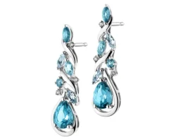 Kolczyki z białego złota z brylantami i topazami - próba 585