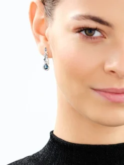 Kolczyki z białego złota z brylantami i topazami - próba 585