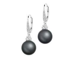 Kolczyki z białego złota z brylantami i perłami Tahiti - próba 585
