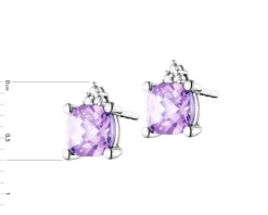 Kolczyki z białego złota z diamentami i ametystami - próba 585