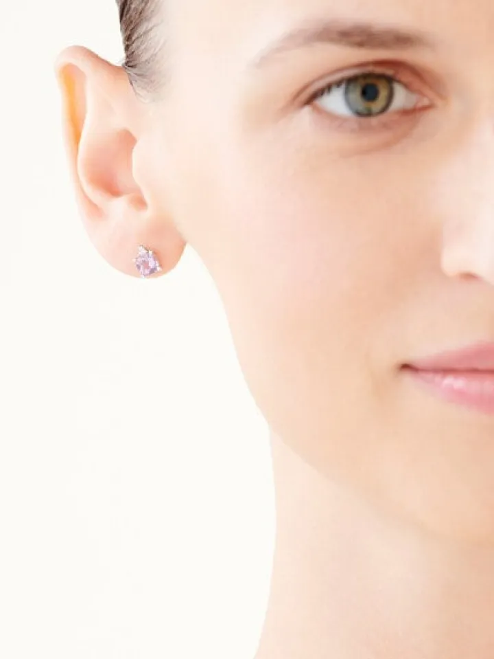 Kolczyki z białego złota z diamentami i ametystami - próba 585