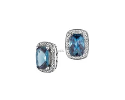 Kolczyki z białego złota z diamentami i topazami London Blue - próba 585