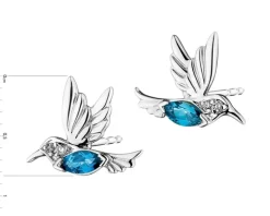Kolczyki z białego złota z diamentami i topazami London Blue – kolibry - próba 375