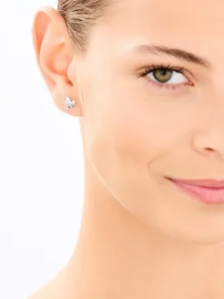 Kolczyki z białego złota z diamentami i topazami London Blue – kolibry - próba 375