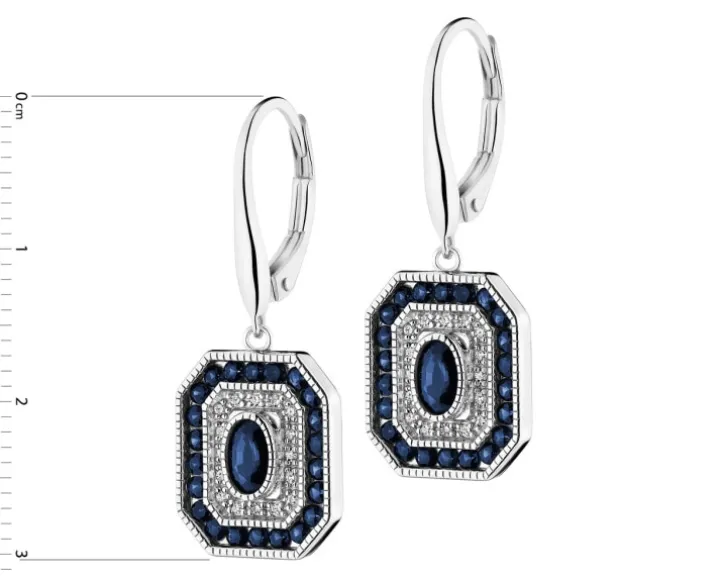 Kolczyki z białego złota z diamentami i szafirami - próba 585