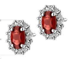 Kolczyki z białego złota z diamentami i granatami - próba 585