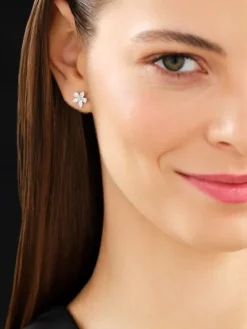 Kolczyki z białego złota z diamentami - kwiaty - 0,94 ct - próba 585