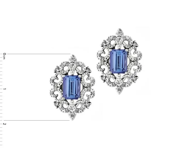 Kolczyki z białego złota z brylantami i tanzanitami - próba 585