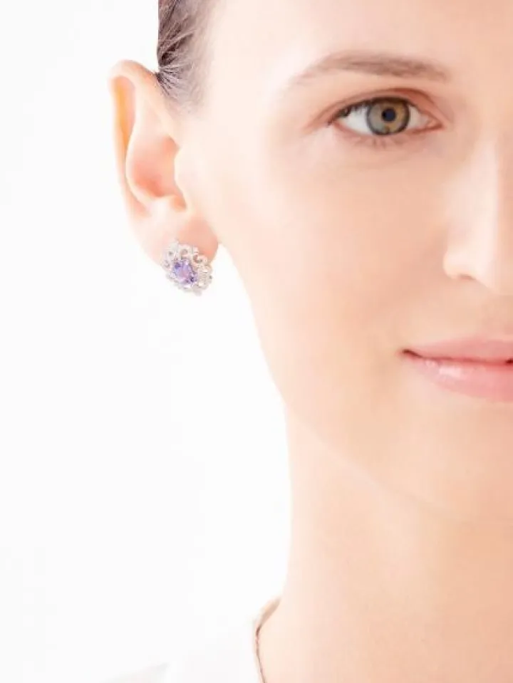 Kolczyki z białego złota z brylantami i tanzanitami - próba 585