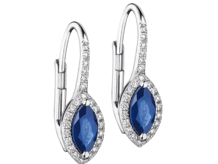 Kolczyki z białego złota z brylantami i szafirami - próba 585