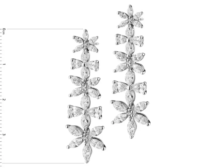 Kolczyki z białego złota z diamentami - kwiaty - 3,86 ct - próba 750