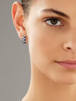 Kolczyki z białego złota z brylantami i szafirami - próba 585