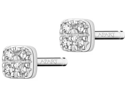 Kolczyki z białego złota z diamentami - kwadraty - 0,02 ct - próba 585