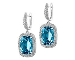 Kolczyki z białego złota z brylantami i topazami London Blue - próba 585