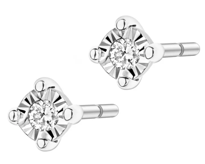 Kolczyki z białego złota z brylantami - 0,02 ct - próba 585